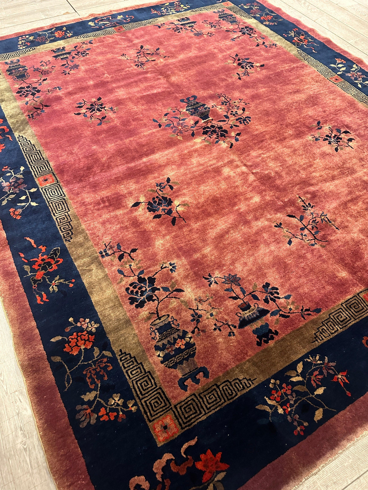 Antique Chinese Rug 8'2" x 9'9", Hand-Knotted Wool, Art Deco, view 13