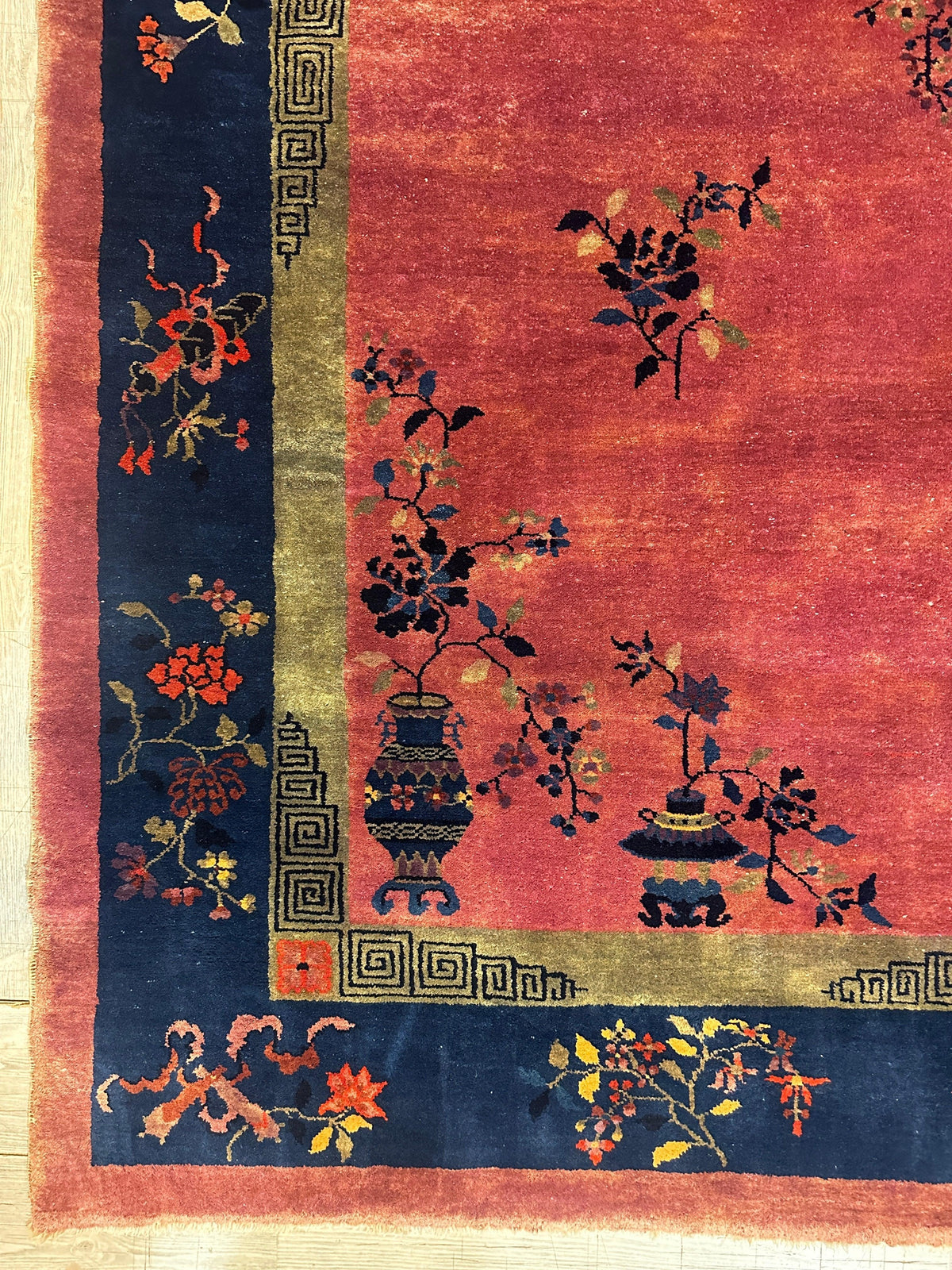 Antique Chinese Rug 8'2" x 9'9", Hand-Knotted Wool, Art Deco, view 16