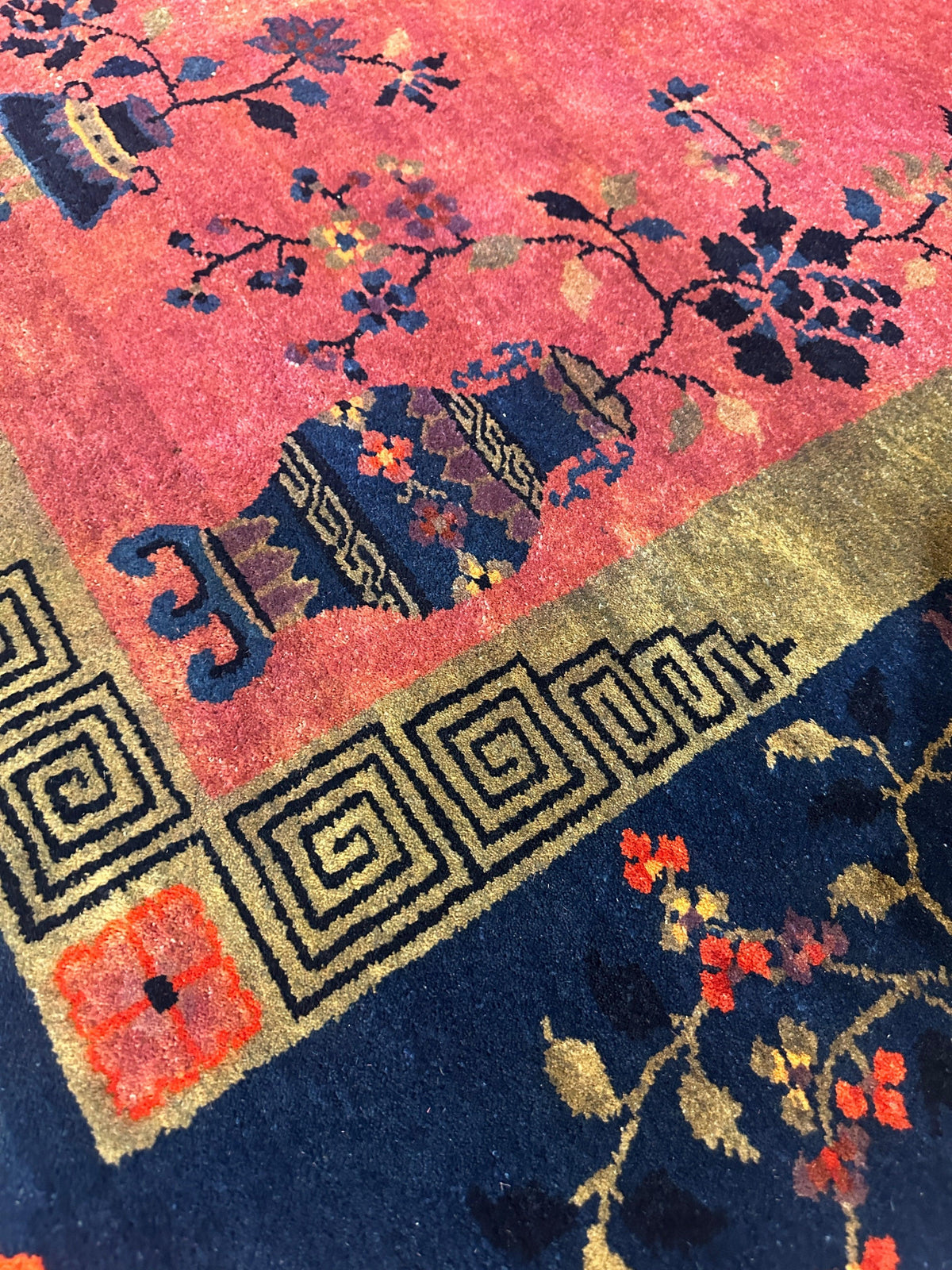 Antique Chinese Rug 8'2" x 9'9", Hand-Knotted Wool, Art Deco, view 3