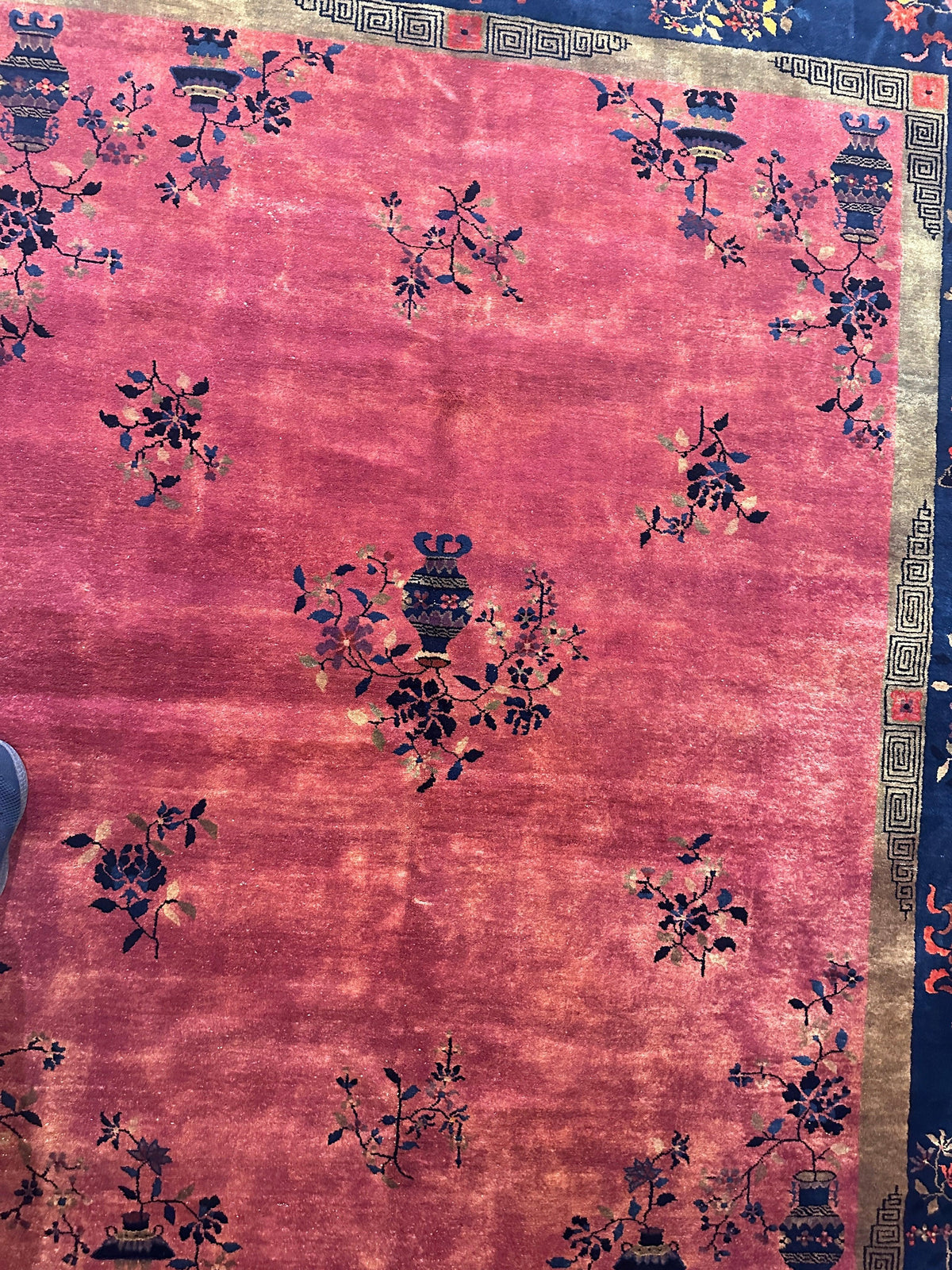 Antique Chinese Rug 8'2" x 9'9", Hand-Knotted Wool, Art Deco, view 5