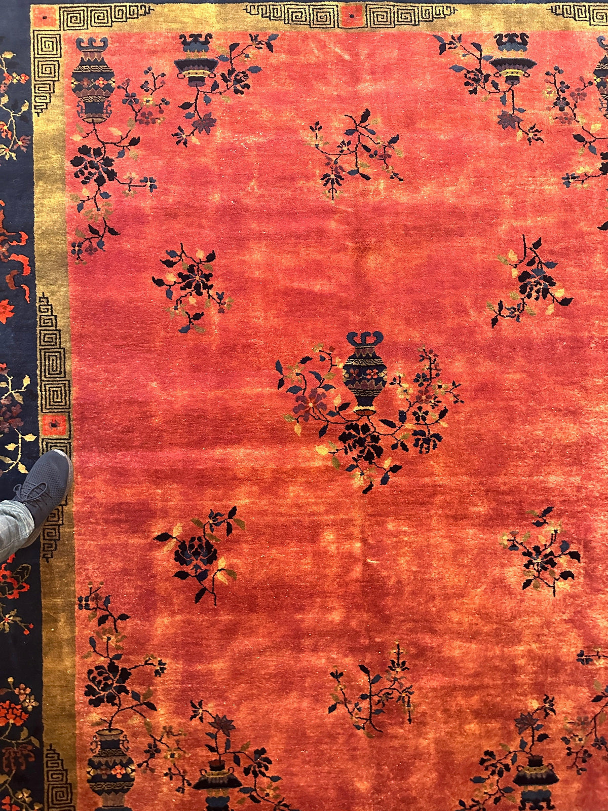 Antique Chinese Rug 8'2" x 9'9", Hand-Knotted Wool, Art Deco, view 6