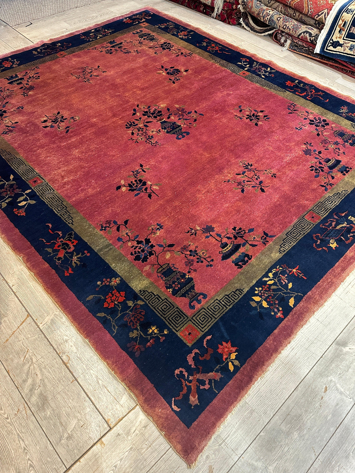 Antique Chinese Rug 8'2" x 9'9", Hand-Knotted Wool, Art Deco, view 7