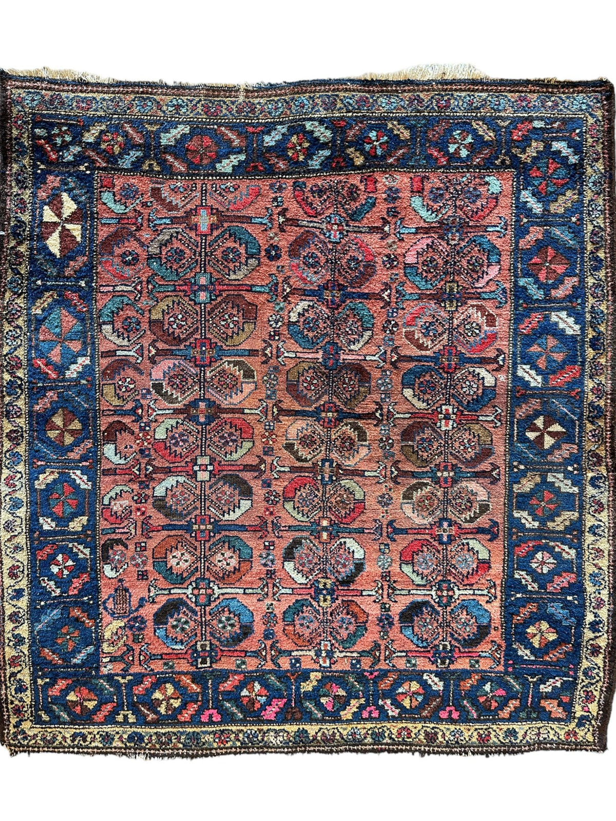 Antique Persian Hamadan Rug 3'11" x 4'4", Hand-Knotted Wool, 1920s
