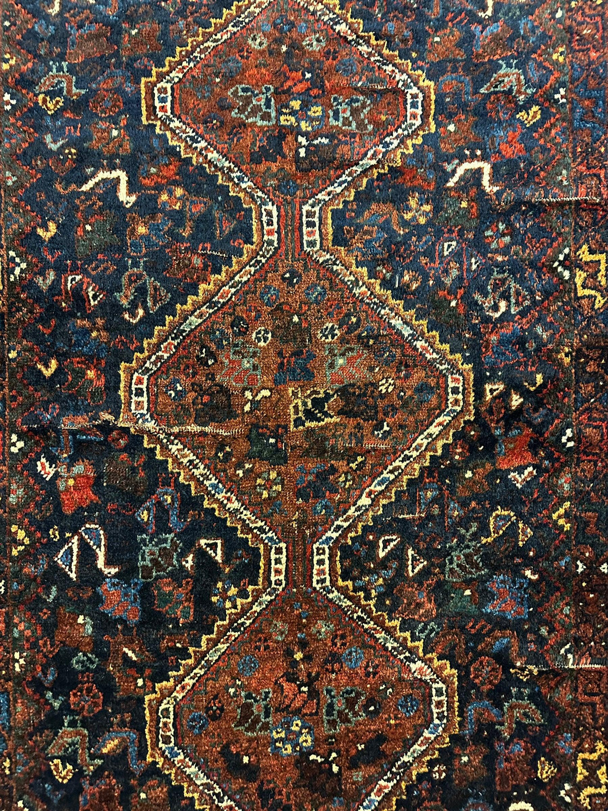 Antique Persian Khamseh Rug 4' x 5'10", Hand-Knotted Wool, 1920s, view 10