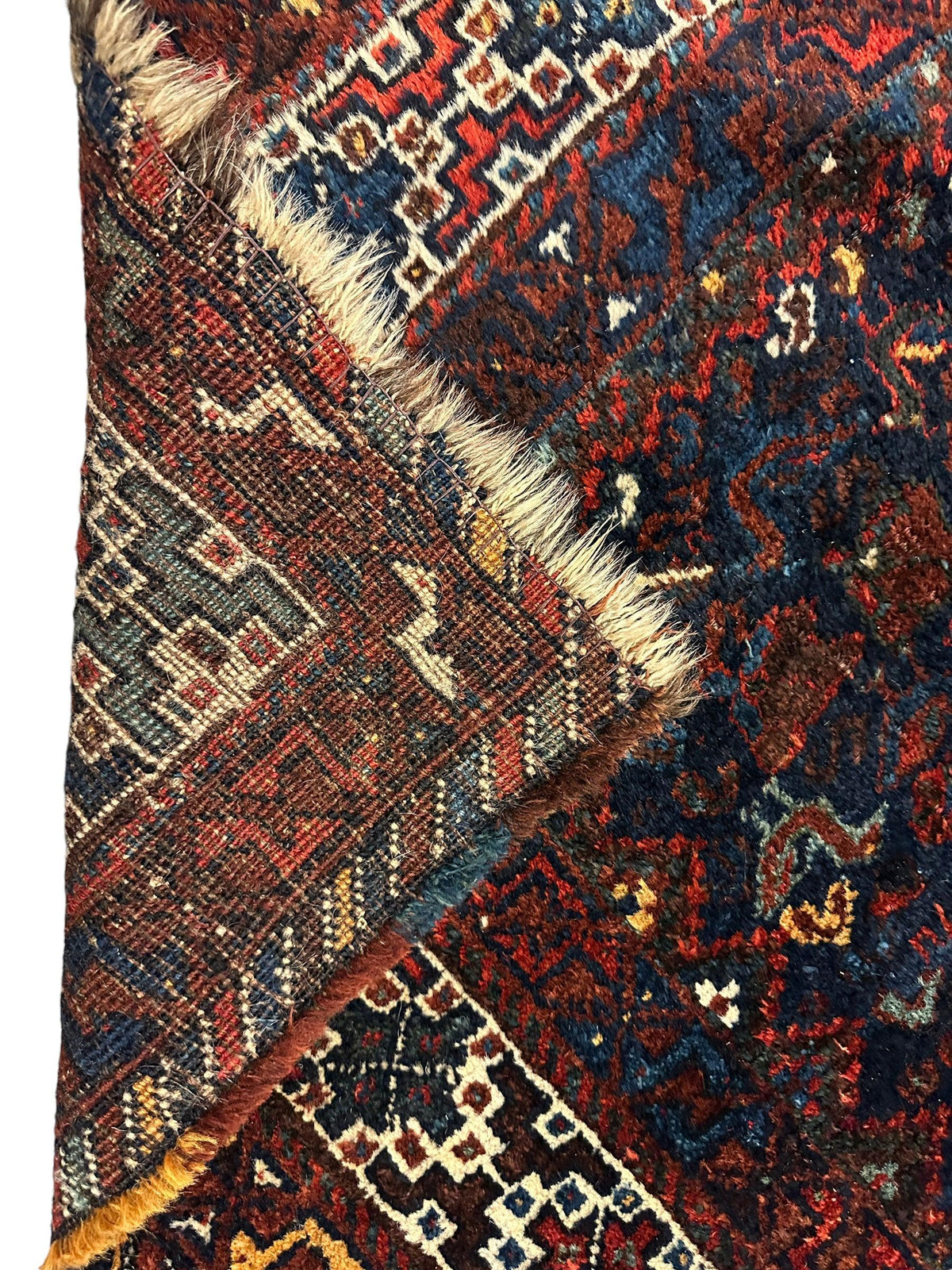 Antique Persian Khamseh Rug 4' x 5'10", Hand-Knotted Wool, 1920s, view 11