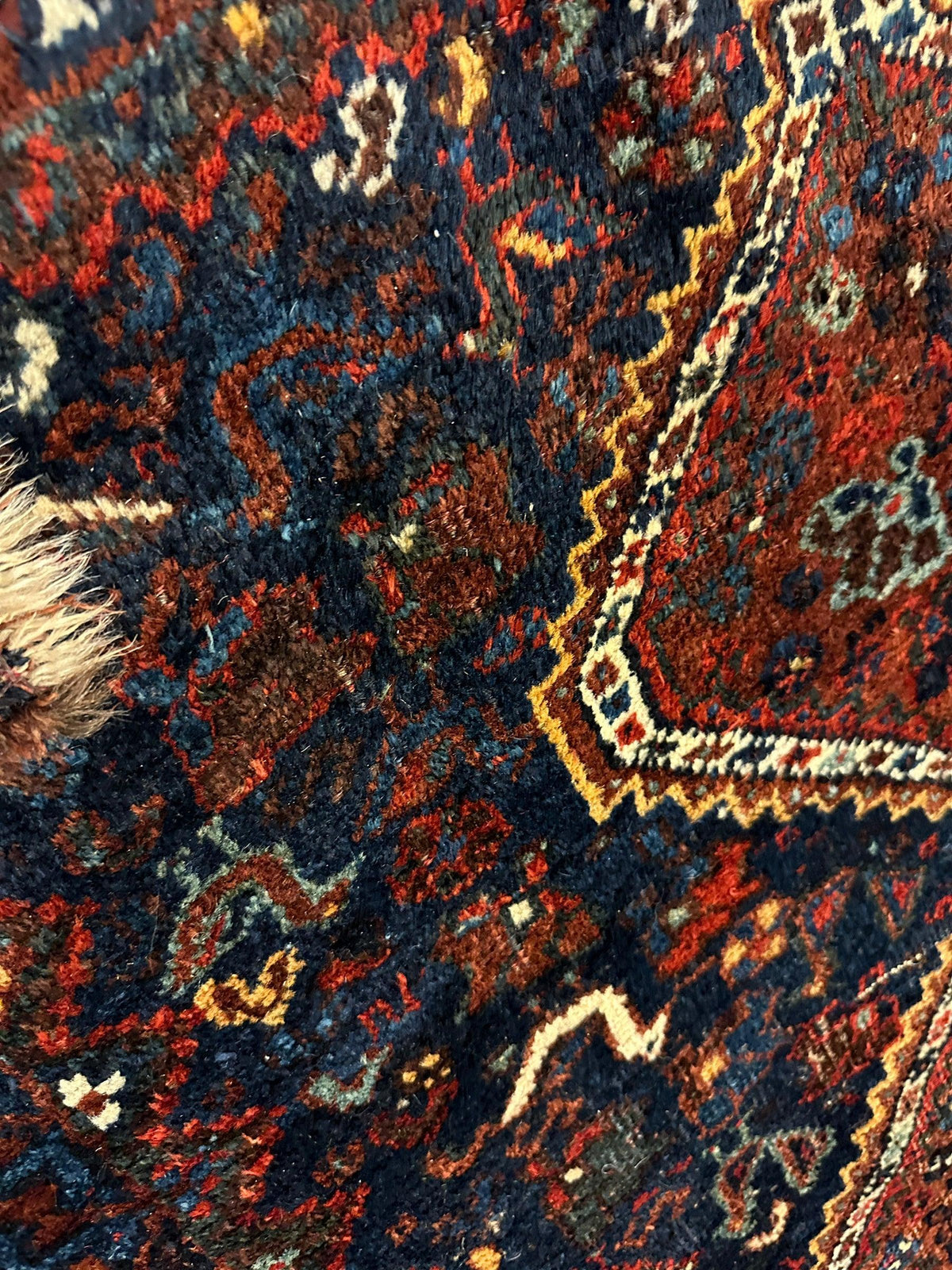 Antique Persian Khamseh Rug 4' x 5'10", Hand-Knotted Wool, 1920s, view 12