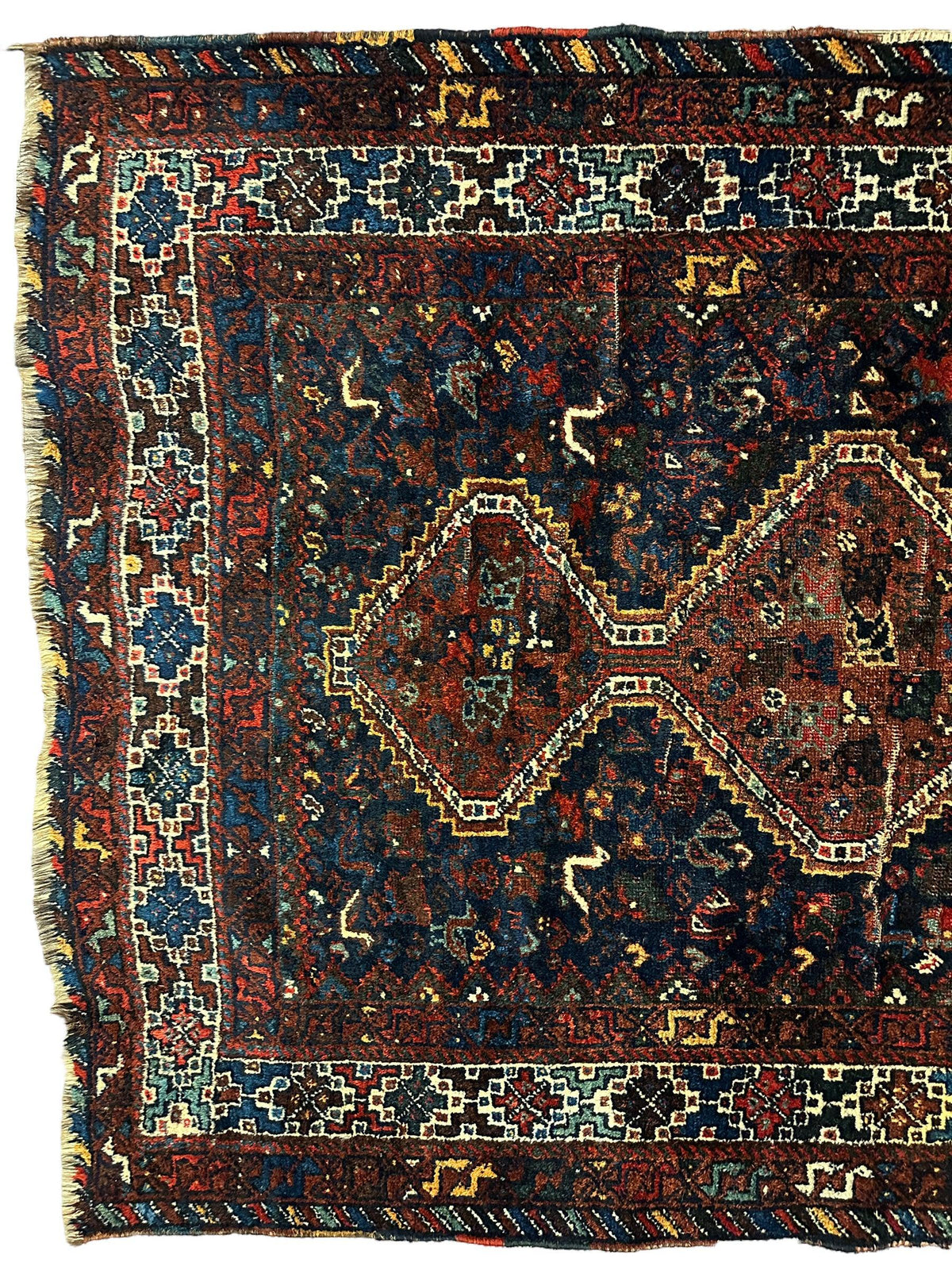 Antique Persian Khamseh Rug 4' x 5'10", Hand-Knotted Wool, 1920s, view 3