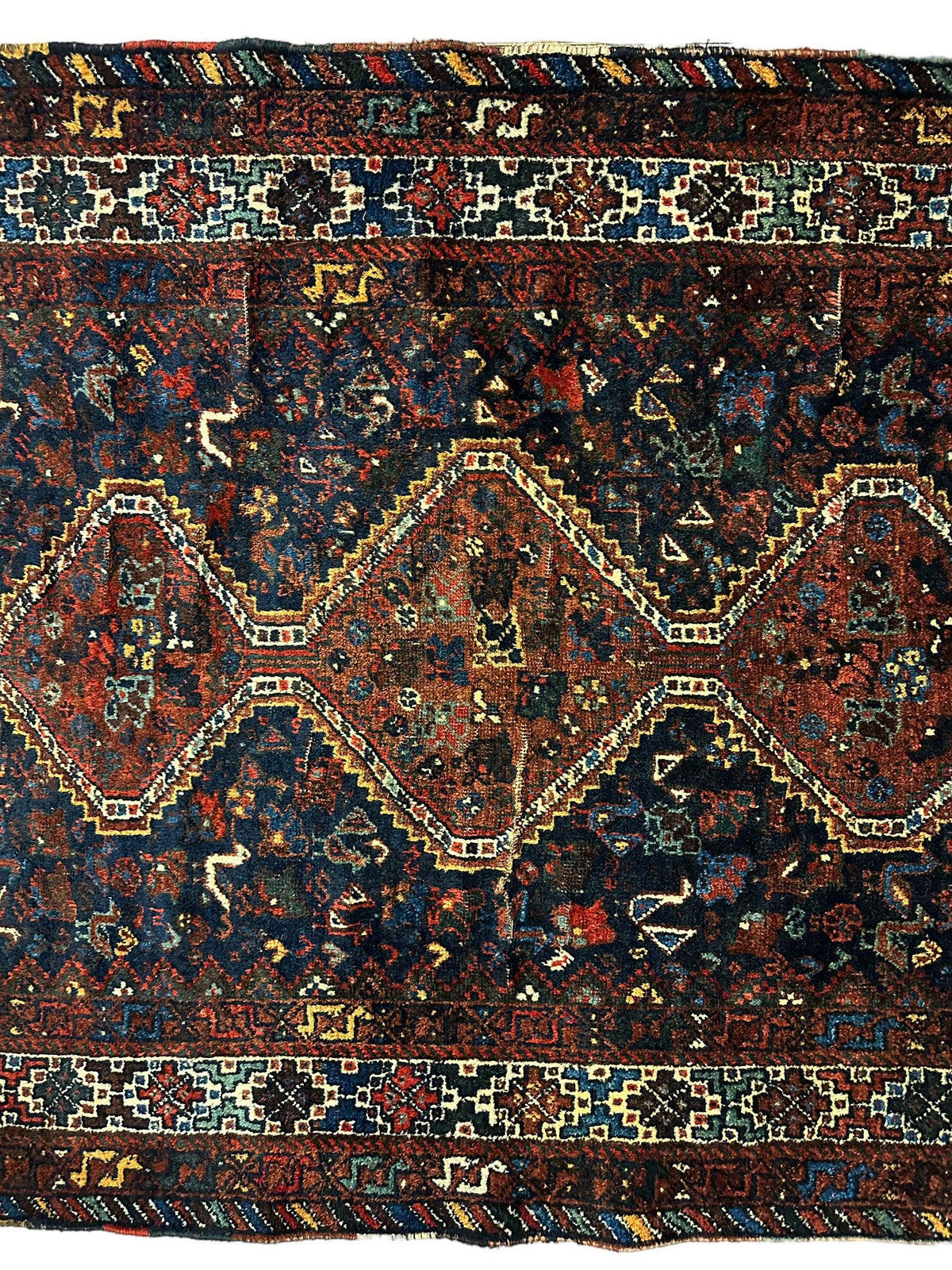 Antique Persian Khamseh Rug 4' x 5'10", Hand-Knotted Wool, 1920s, view 4