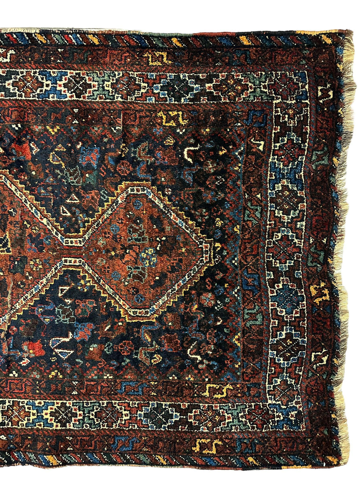 Antique Persian Khamseh Rug 4' x 5'10", Hand-Knotted Wool, 1920s, view 5