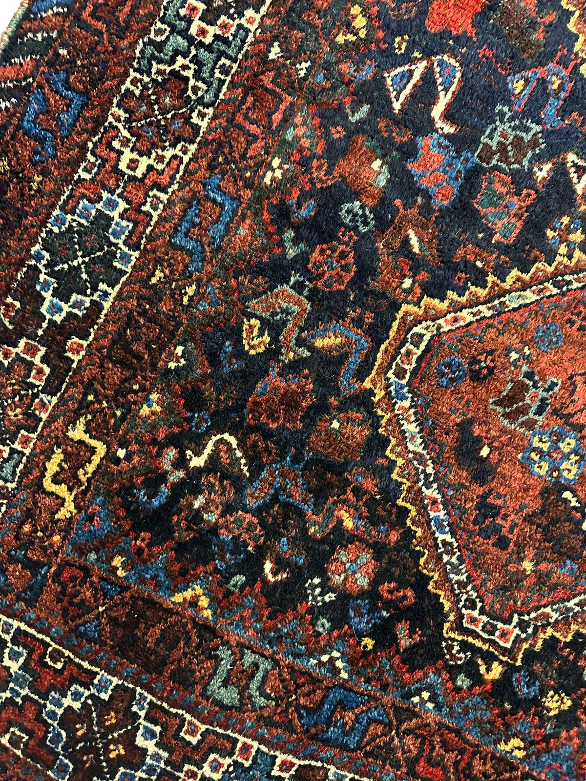 Antique Persian Khamseh Rug 4' x 5'10", Hand-Knotted Wool, 1920s, view 8