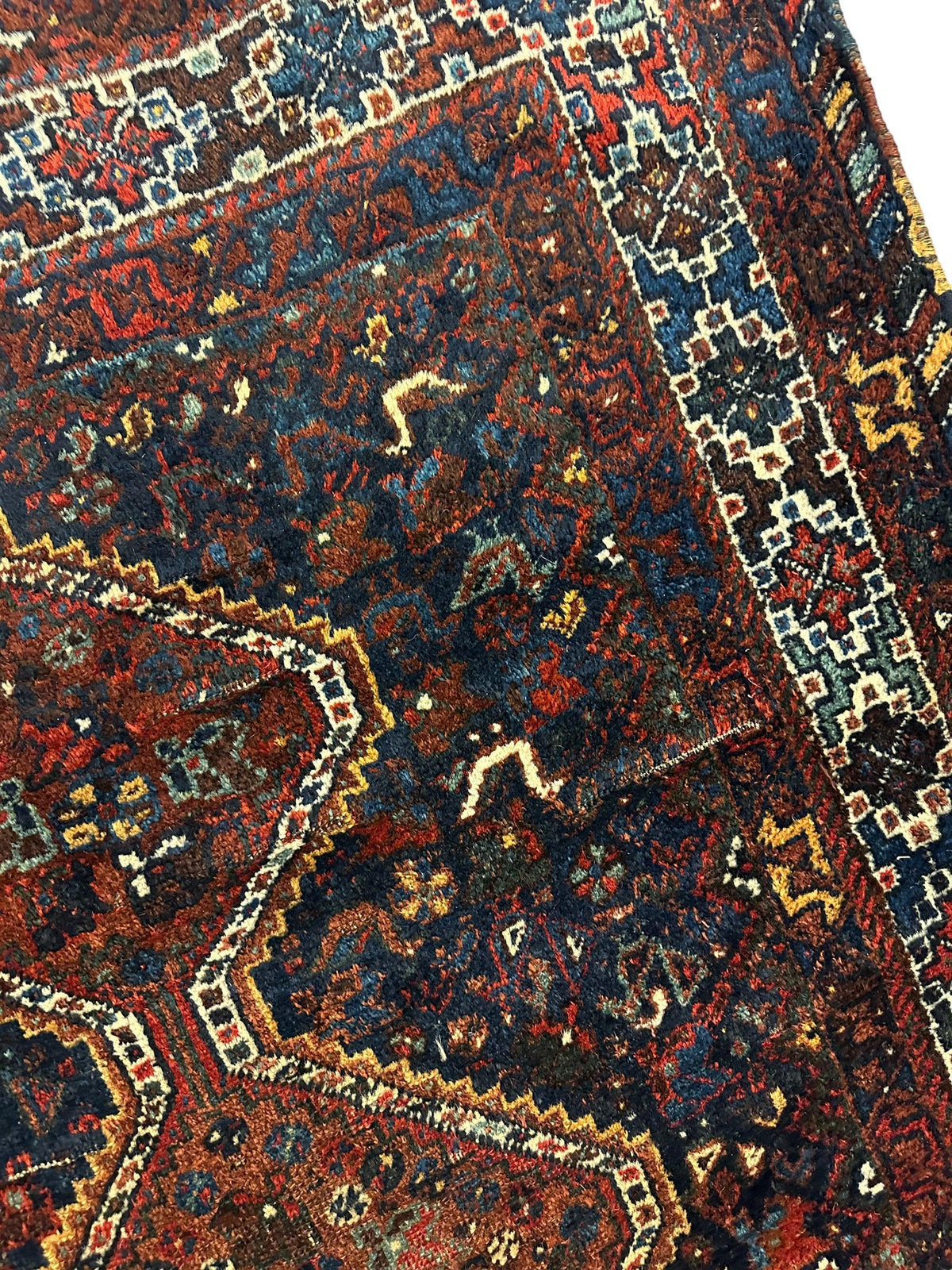 Antique Persian Khamseh Rug 4' x 5'10", Hand-Knotted Wool, 1920s, view 9
