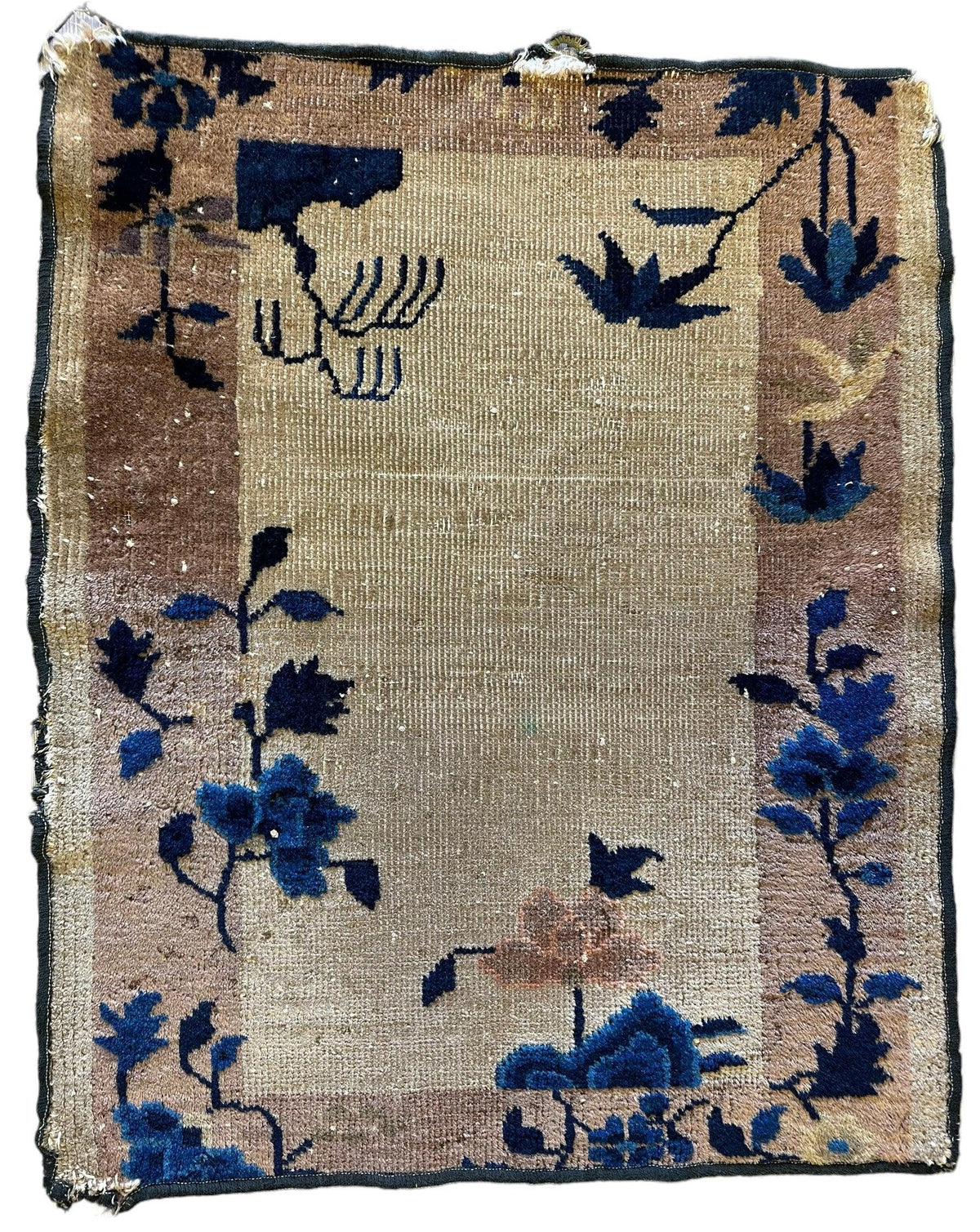 Antique Chinese Rug 24" x 30", Hand-Knotted Wool, Art Deco
