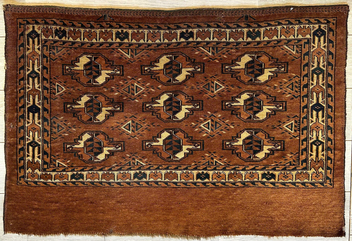 Antique Tekke Chuval 2'6" x 3'9", Hand-Knotted Wool, Cream & Red, view 2