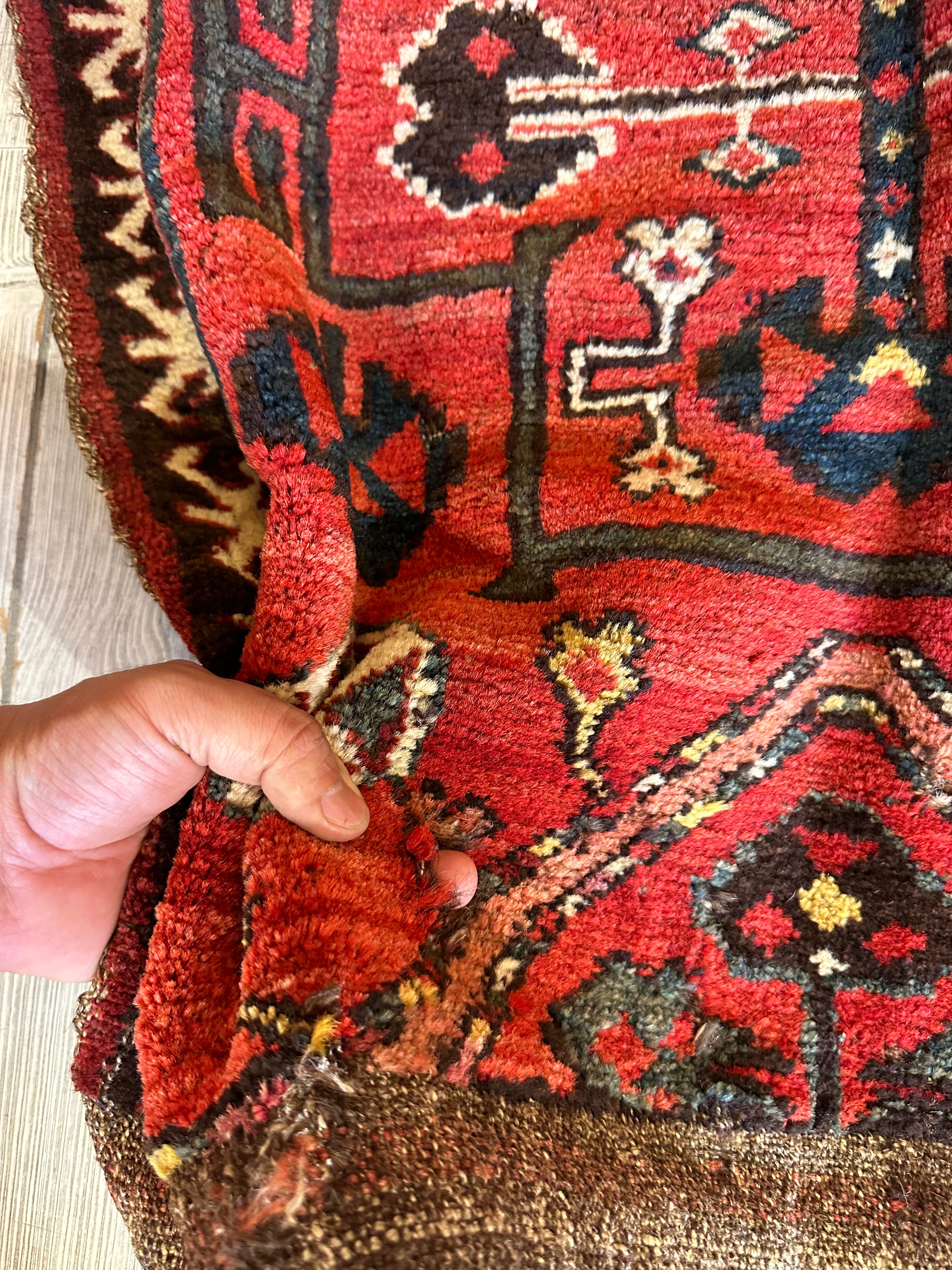 Vintage Persian Bagface 18" x 18", Hand-Knotted Wool, 1950s, view 3