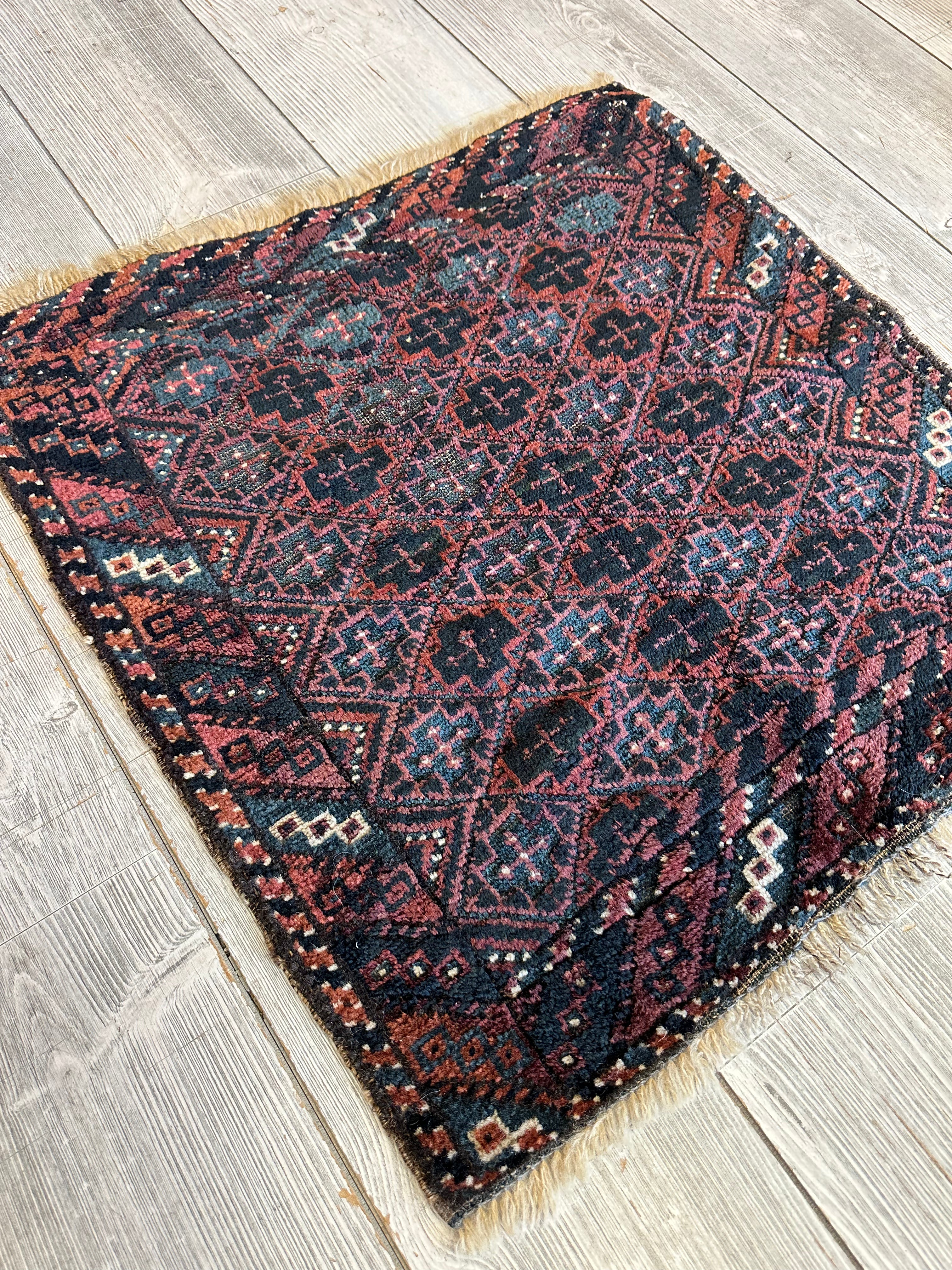 Antique Afghan Baluch Bagface 22" x 24", Hand-Knotted Wool, c. 1900, view 4