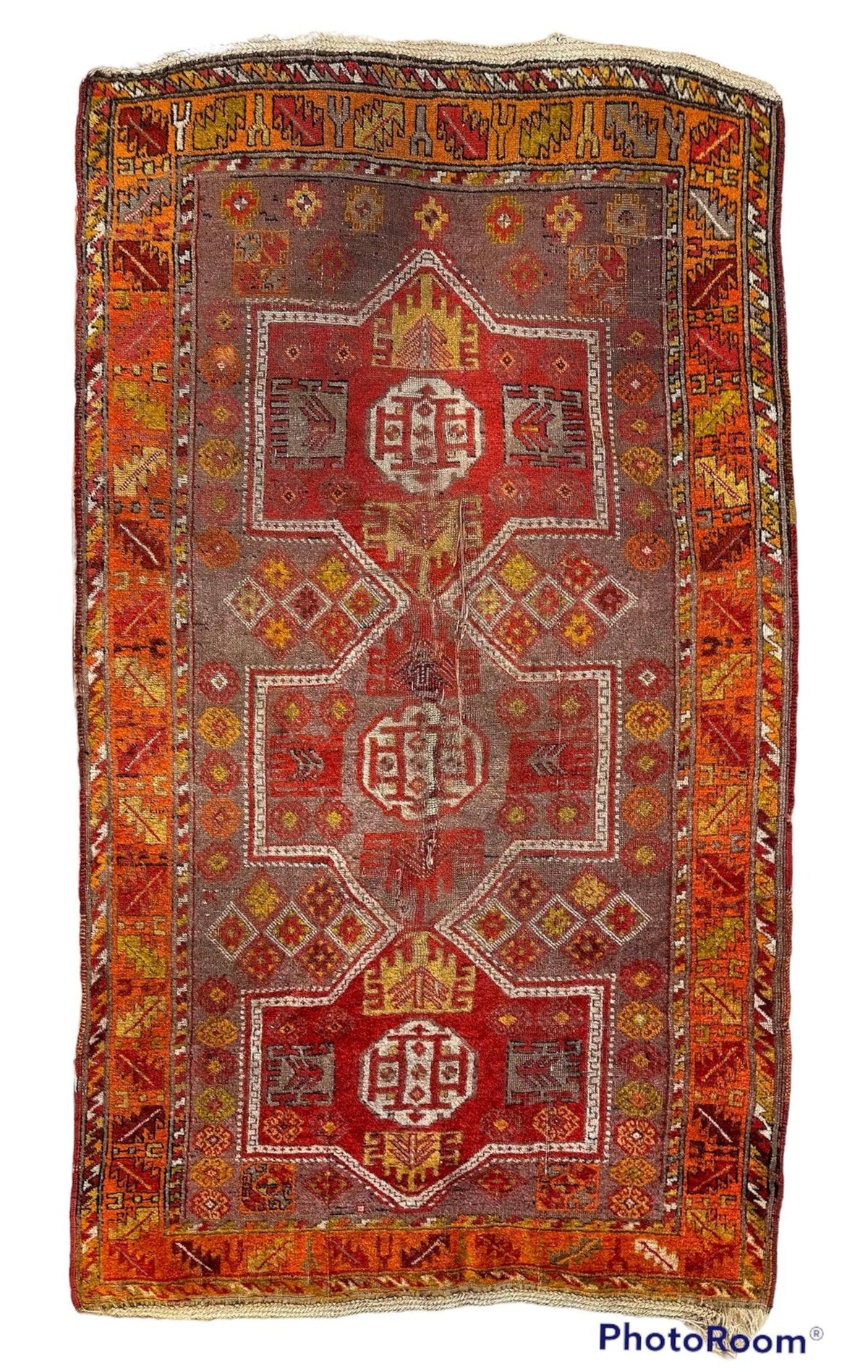 Antique Anatolian Rug 3'9" x 6'7", Hand-Knotted Wool, 19th-Century
