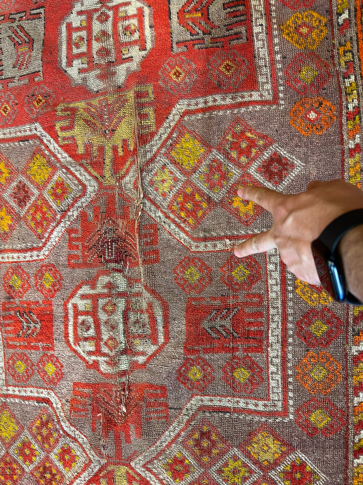 Antique Anatolian Rug 3'9" x 6'7", Hand-Knotted Wool, 19th-Century, view 3