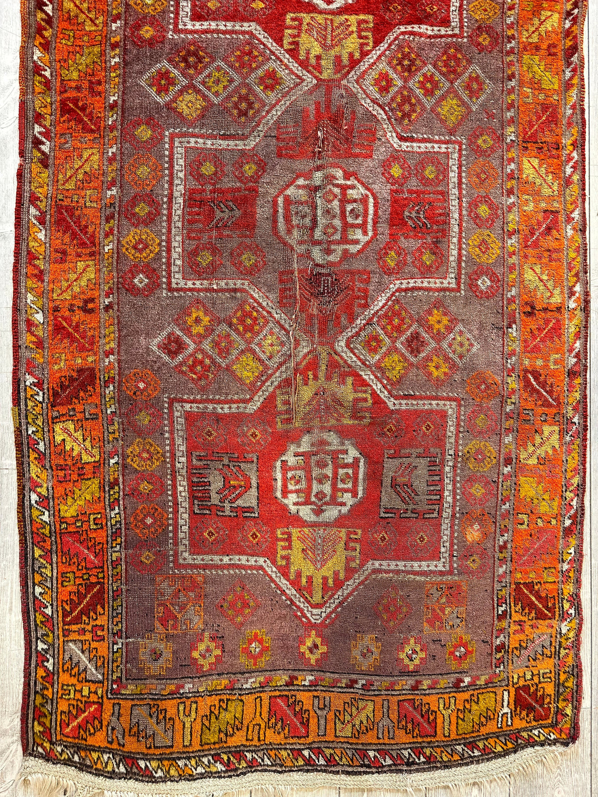 Antique Anatolian Rug 3'9" x 6'7", Hand-Knotted Wool, 19th-Century, view 6