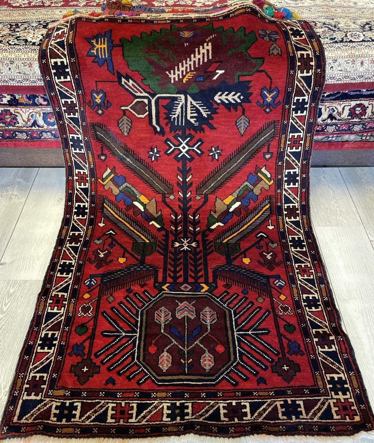 Vintage Afghan Baluch Rug 3' x 5', Hand-Knotted Wool, Blue & Green, view 2