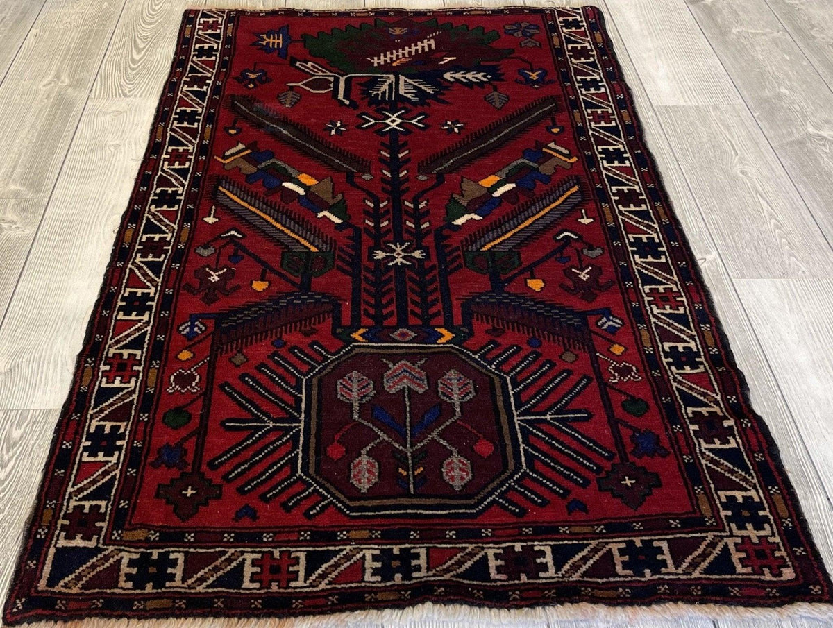 Vintage Afghan Baluch Rug 3' x 5', Hand-Knotted Wool, Blue & Green, view 4