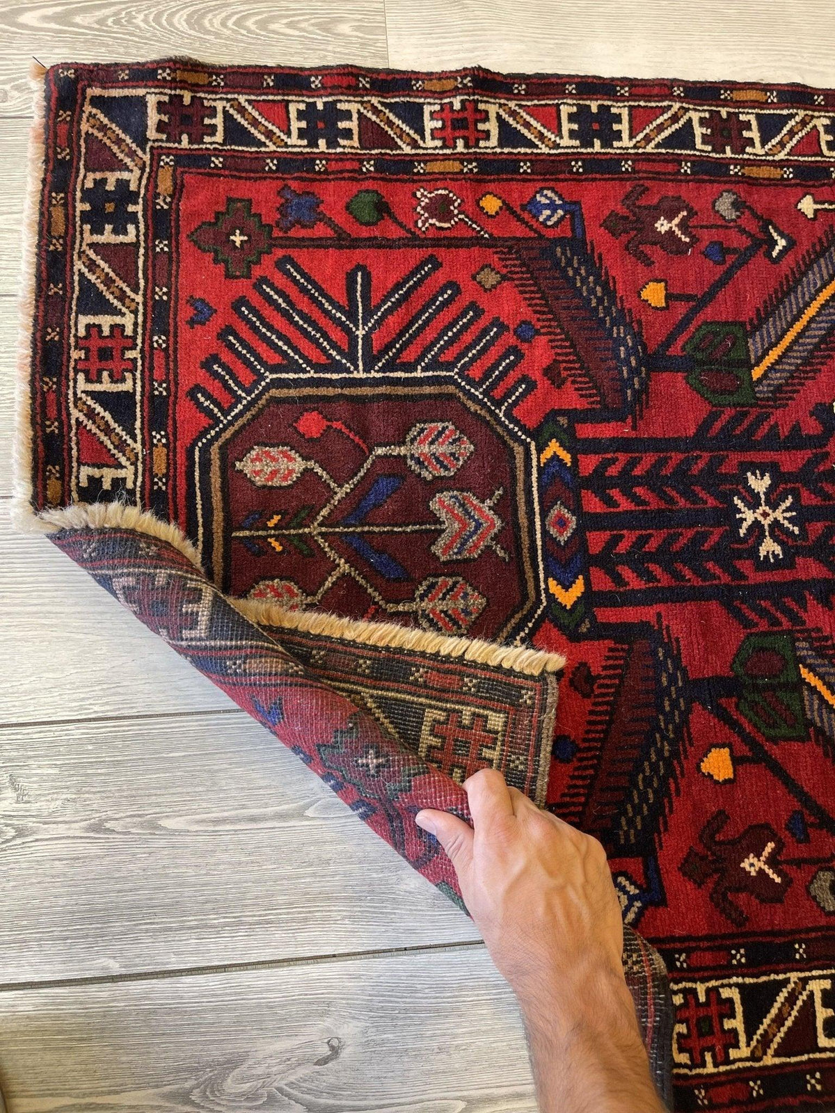Vintage Afghan Baluch Rug 3' x 5', Hand-Knotted Wool, Blue & Green, view 5