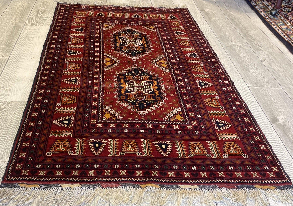 Afghan Samarqandi Rug 3'4" x 5'5", Hand-Knotted Wool, Cream & Orange, view 3