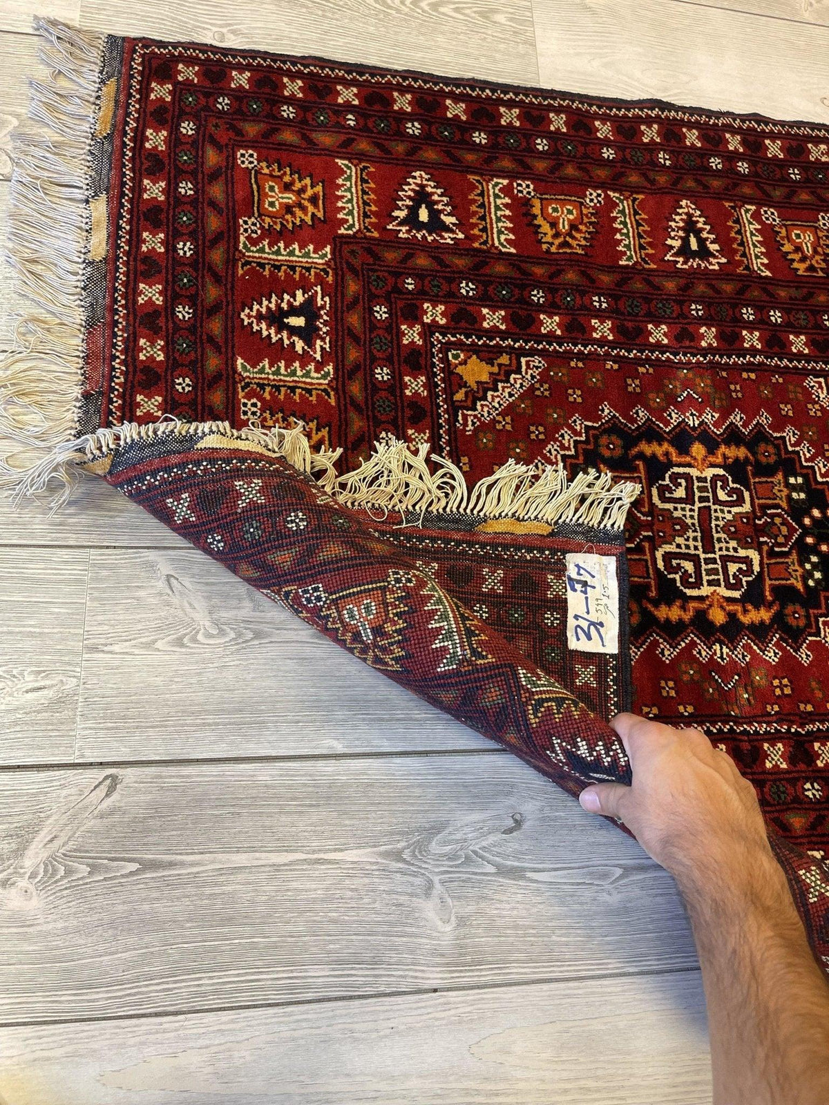 Afghan Samarqandi Rug 3'4" x 5'5", Hand-Knotted Wool, Cream & Orange, view 4