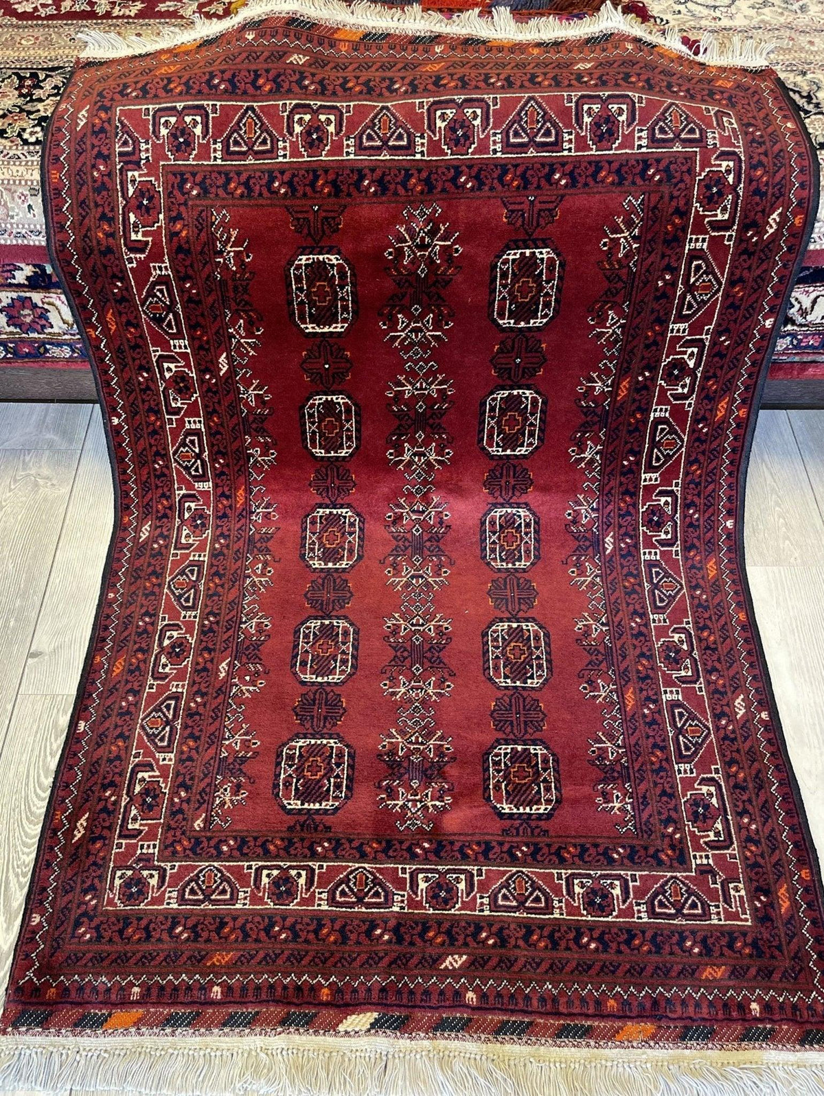 Afghan Rug 3x5, Rust, Brown & Burgundy, Hand-Knotted Wool, view 2