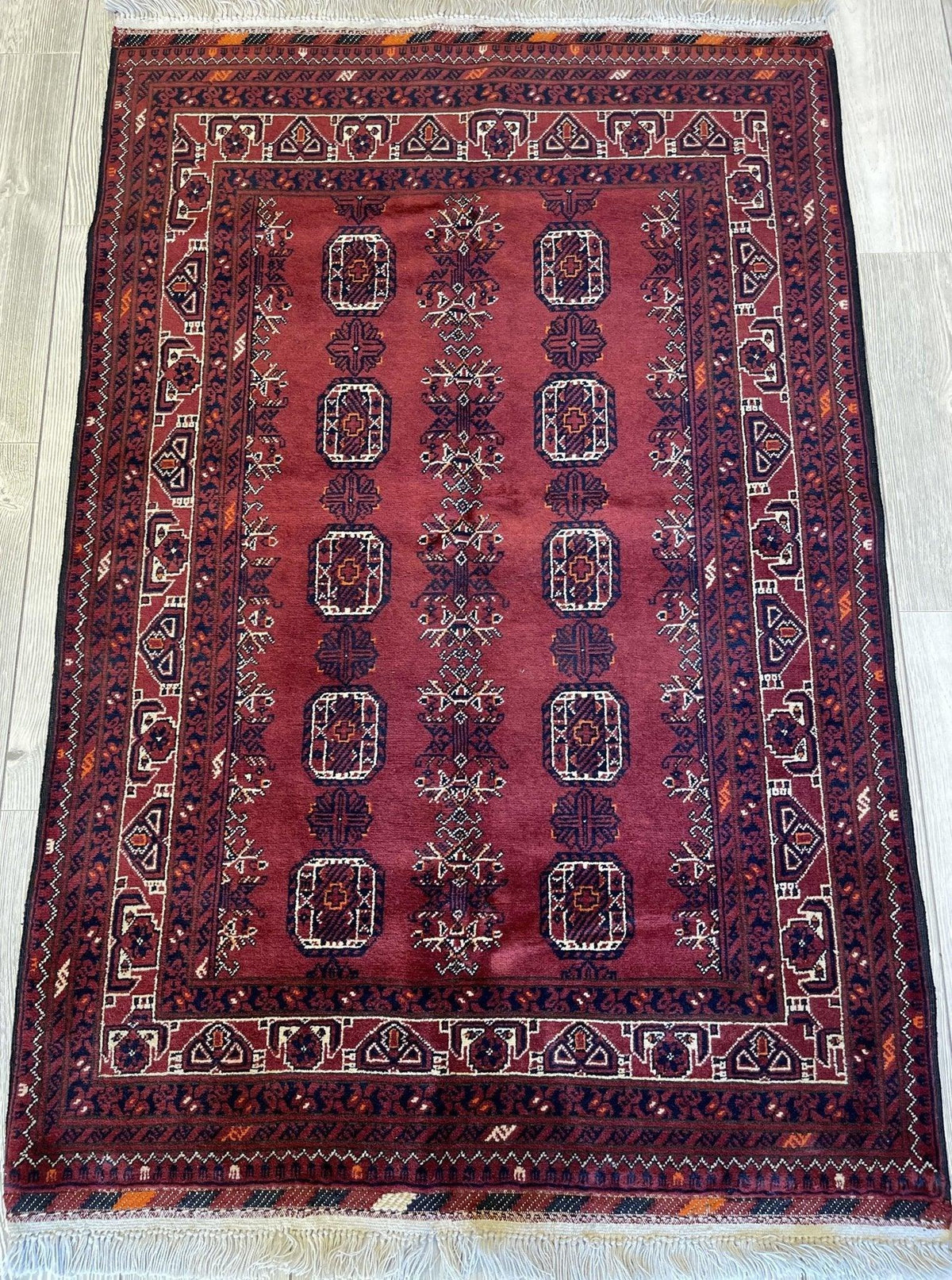 Afghan Rug 3x5, Rust, Brown & Burgundy, Hand-Knotted Wool, view 4