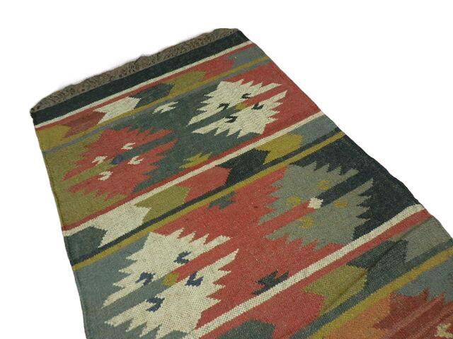Indo-Turkish Kilim Runner 2'6" x 10', Hand-Woven, Blue, Brown & Cream, view 10