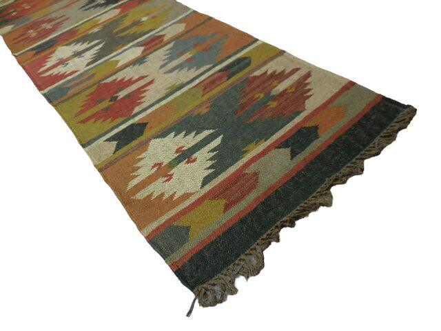 Indo-Turkish Kilim Runner 2'6" x 10', Hand-Woven, Blue, Brown & Cream, view 12