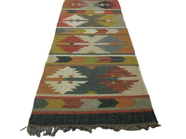 Indo-Turkish Kilim Runner 2'6" x 10', Hand-Woven, Blue, Brown & Cream, view 4