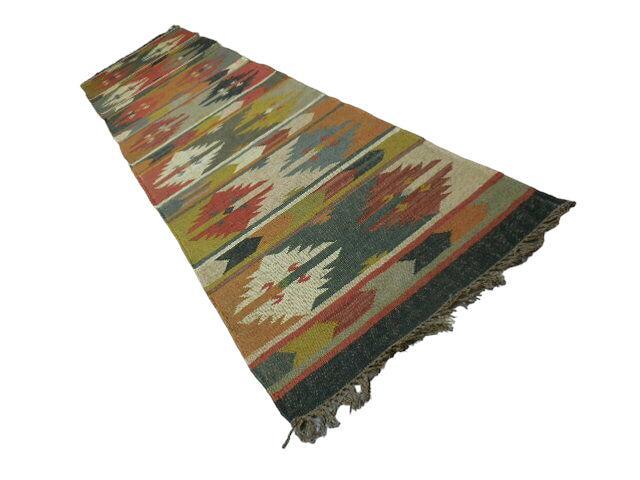 Indo-Turkish Kilim Runner 2'6" x 10', Hand-Woven, Blue, Brown & Cream, view 5