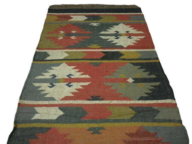 Indo-Turkish Kilim Runner 2'6" x 10', Hand-Woven, Blue, Brown & Cream, view 8