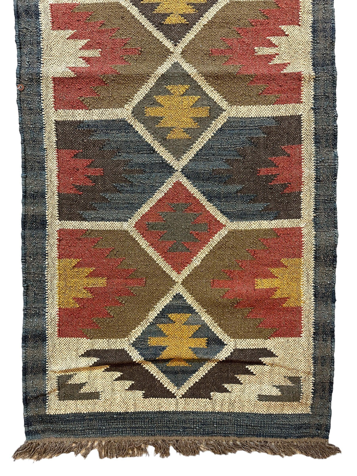 Indo-Turkish Kilim Runner 2'6" x 6', Hand-Woven, Blue, Brown & Cream, view 2