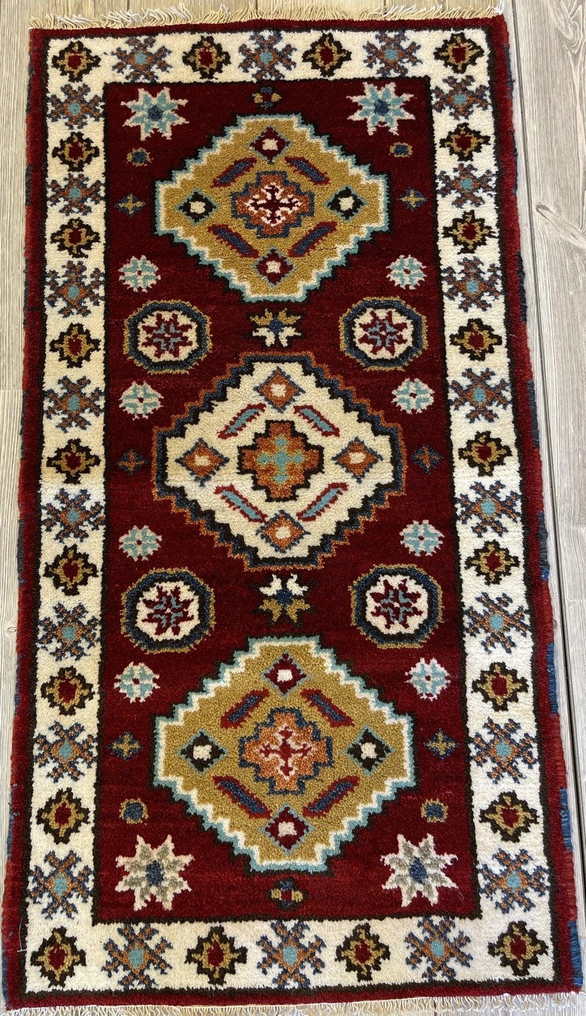 Indian Kazak Rug 2'1" x 4'1", Wool, Geometric
