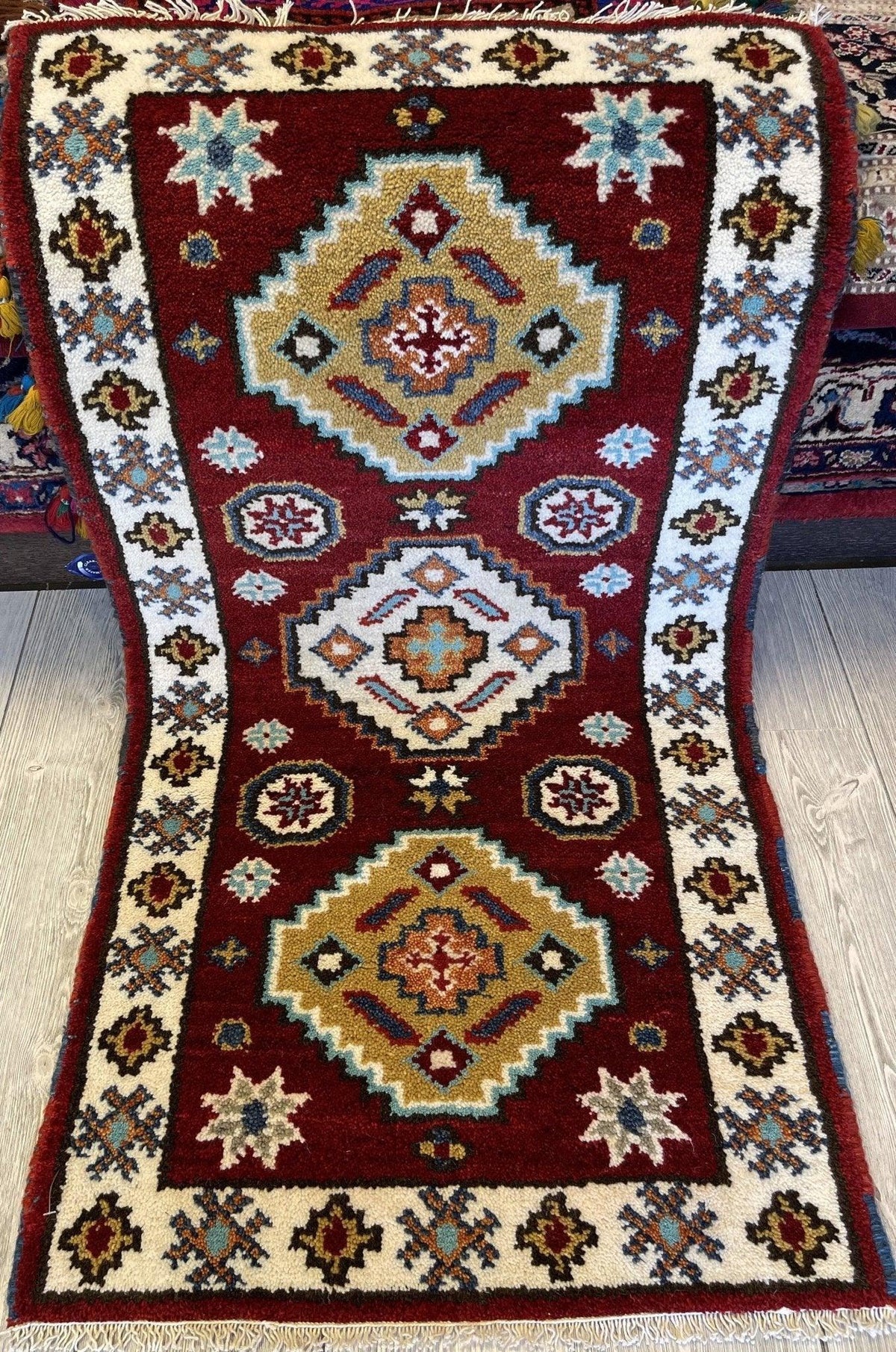 Indian Kazak Rug 2'1" x 4'1", Wool, Geometric, view 2