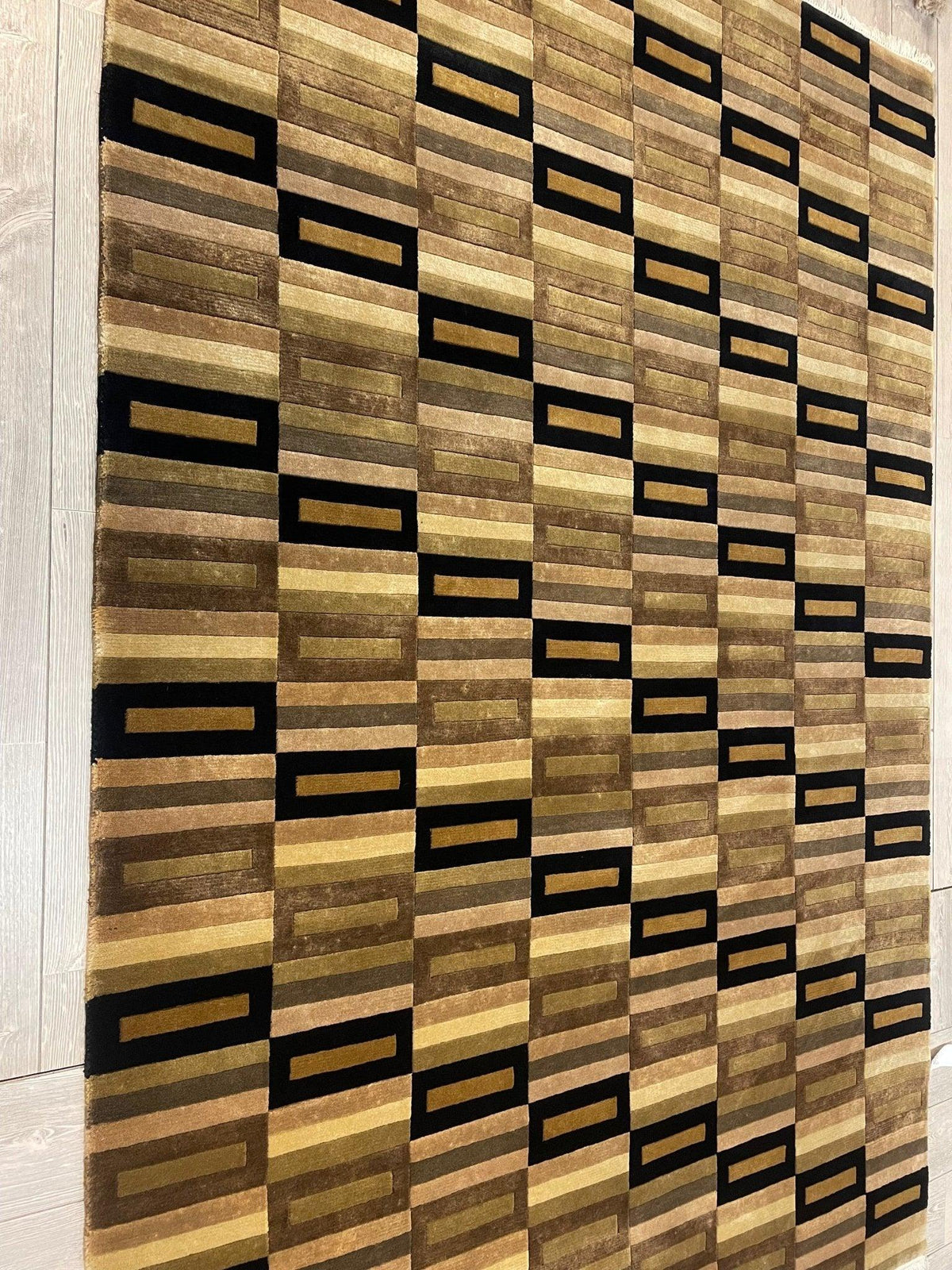 Nepalese Rug 6x9, Brown, Gold & Beige, Hand-Knotted Wool, view 3