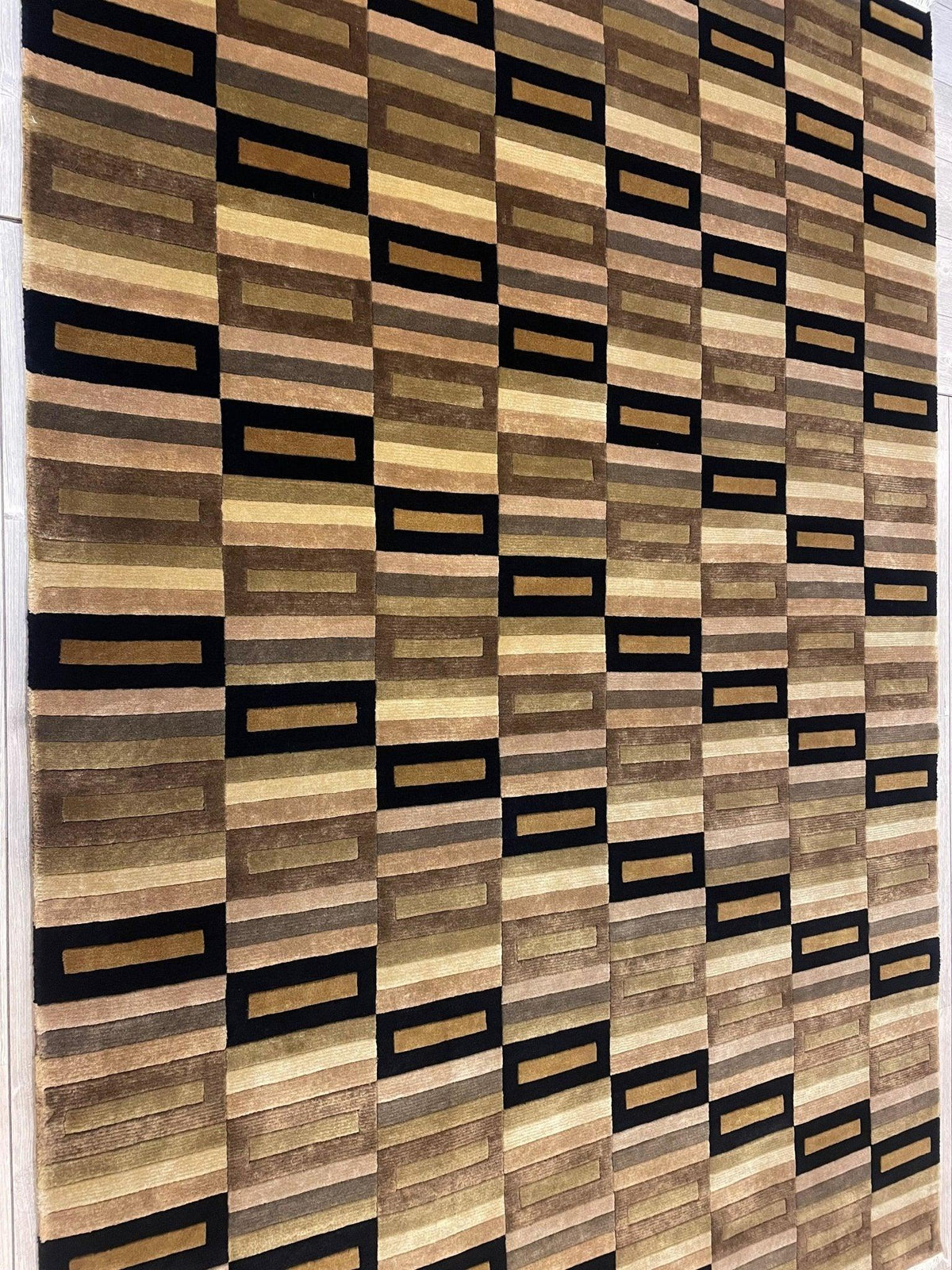 Nepalese Rug 6x9, Brown, Gold & Beige, Hand-Knotted Wool, view 4