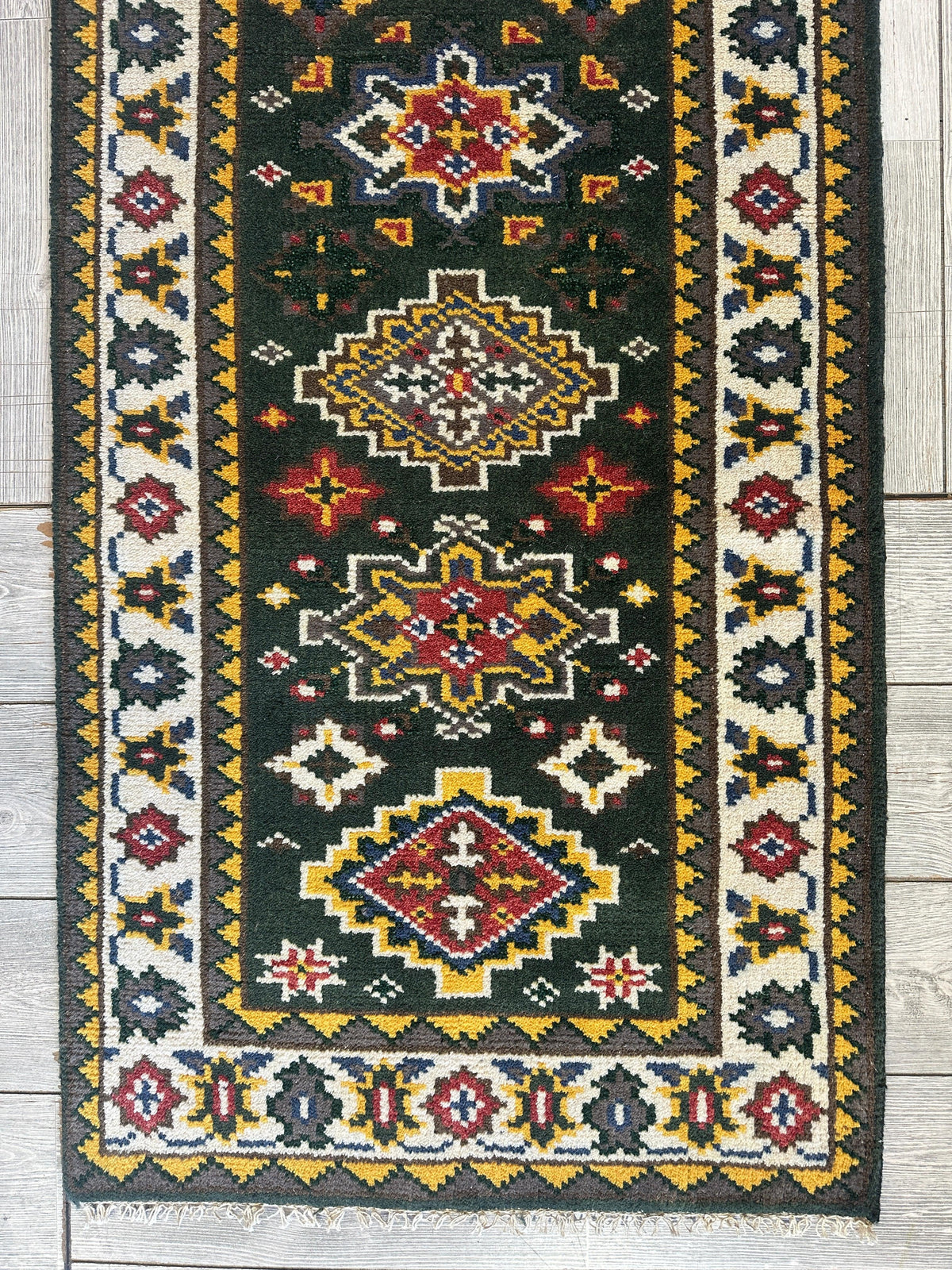 Indo-Kazak Runner 2'6" x 8', Hand-Knotted Wool & Bamboo Silk, Blue, view 3