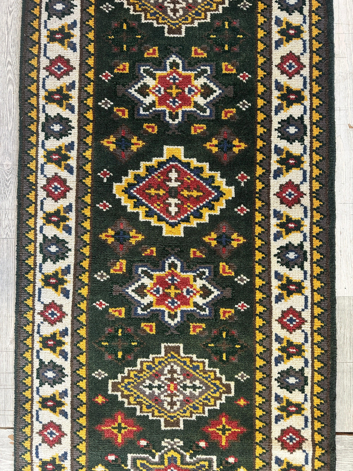 Indo-Kazak Runner 2'6" x 8', Hand-Knotted Wool & Bamboo Silk, Blue, view 4