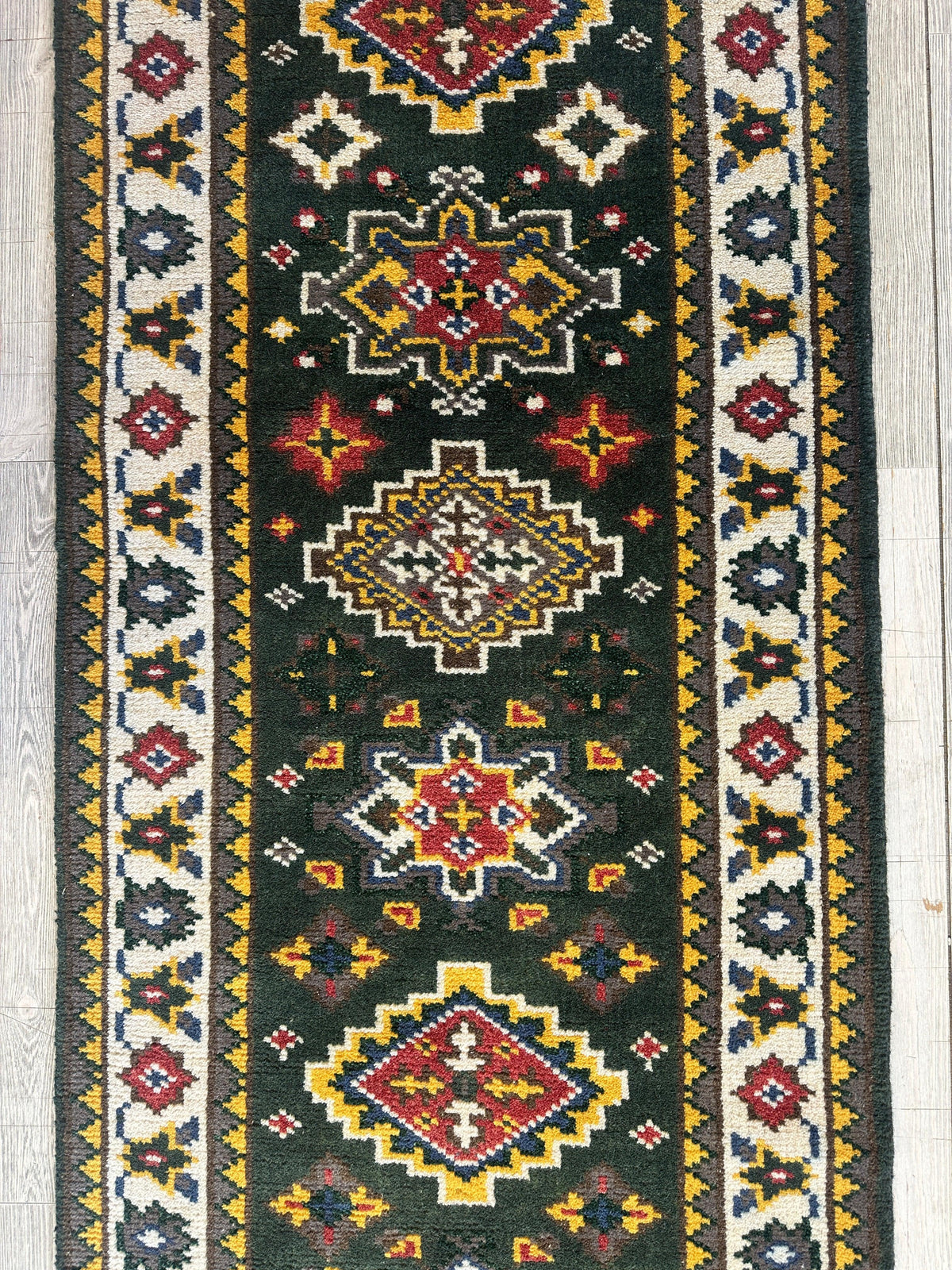 Indo-Kazak Runner 2'6" x 8', Hand-Knotted Wool & Bamboo Silk, Blue, view 5