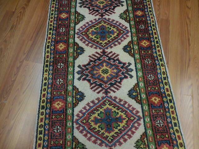 Indian Kazak Runner 2'6" x 8', Hand-Knotted Wool & Bamboo Silk, Blue, view 10