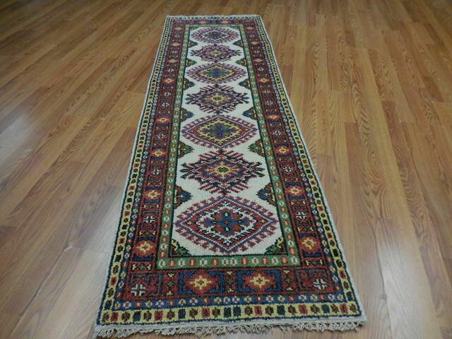 Indian Kazak Runner 2'6" x 8', Hand-Knotted Wool & Bamboo Silk, Blue, view 2