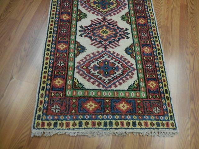 Indian Kazak Runner 2'6" x 8', Hand-Knotted Wool & Bamboo Silk, Blue, view 3