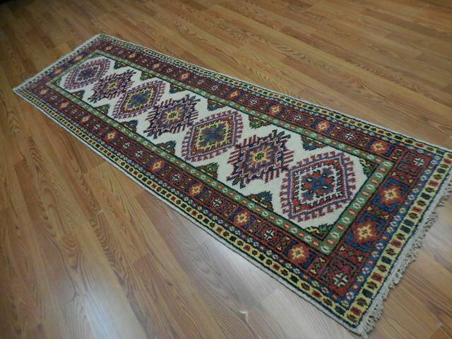 Indian Kazak Runner 2'6" x 8', Hand-Knotted Wool & Bamboo Silk, Blue, view 4