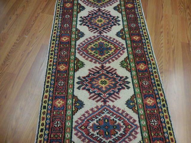 Indian Kazak Runner 2'6" x 8', Hand-Knotted Wool & Bamboo Silk, Blue, view 5