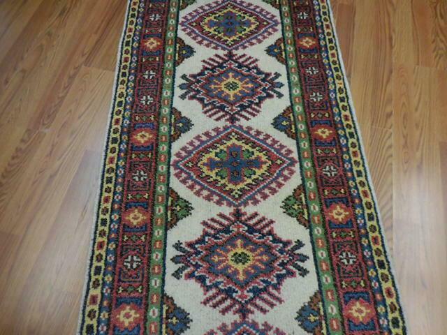 Indian Kazak Runner 2'6" x 8', Hand-Knotted Wool & Bamboo Silk, Blue, view 6