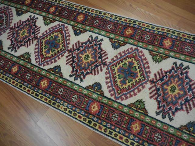Indian Kazak Runner 2'6" x 8', Hand-Knotted Wool & Bamboo Silk, Blue, view 7