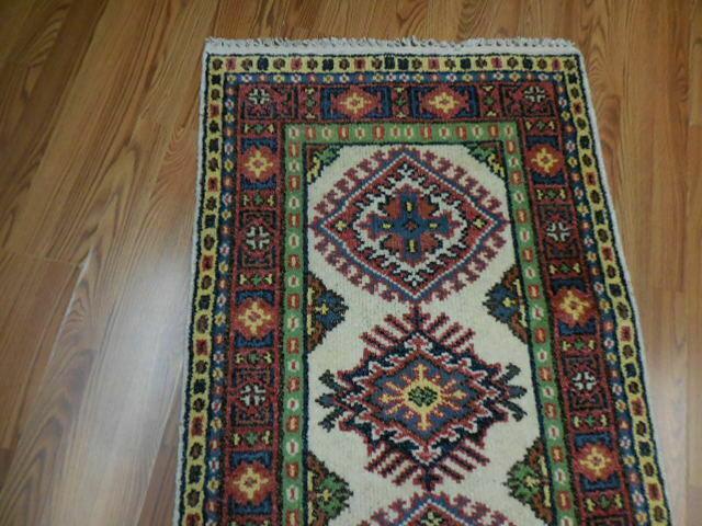 Indian Kazak Runner 2'6" x 8', Hand-Knotted Wool & Bamboo Silk, Blue, view 8